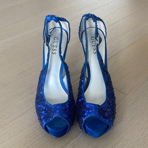 Guess Sparkling Blue Peep-Toe Heels - Picture 1 of 2